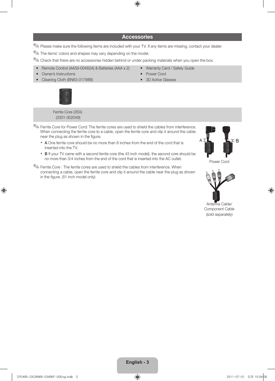 Accessories | Samsung PN51D495A6DXZA User Manual | Page 3 / 21