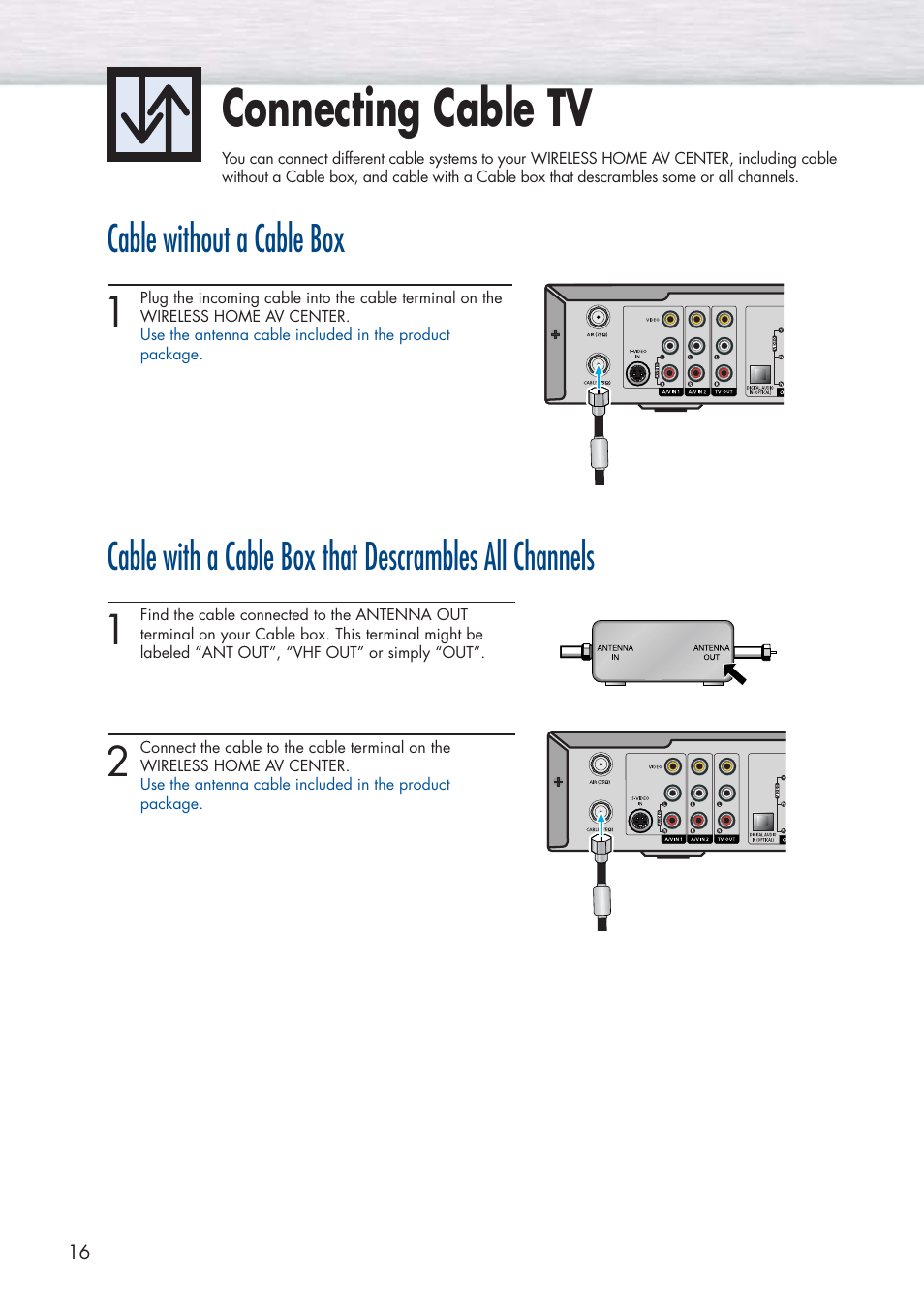 Connecting cable tv, Cable without a cable box | Samsung HPP5091X-XAA User Manual | Page 16 / 84