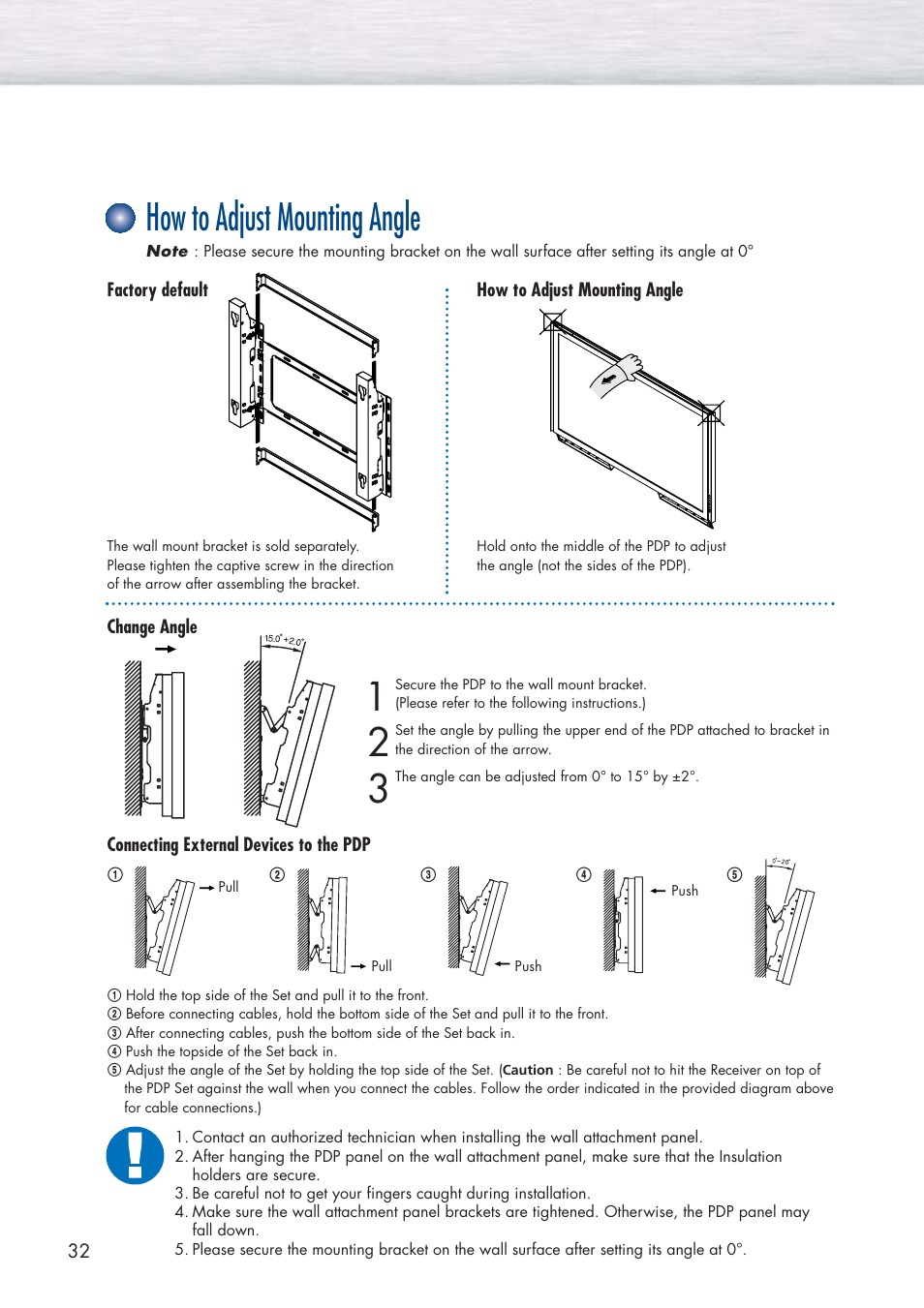How to adjust mounting angle | Samsung HPP5091X-XAA User Manual | Page 32 / 84