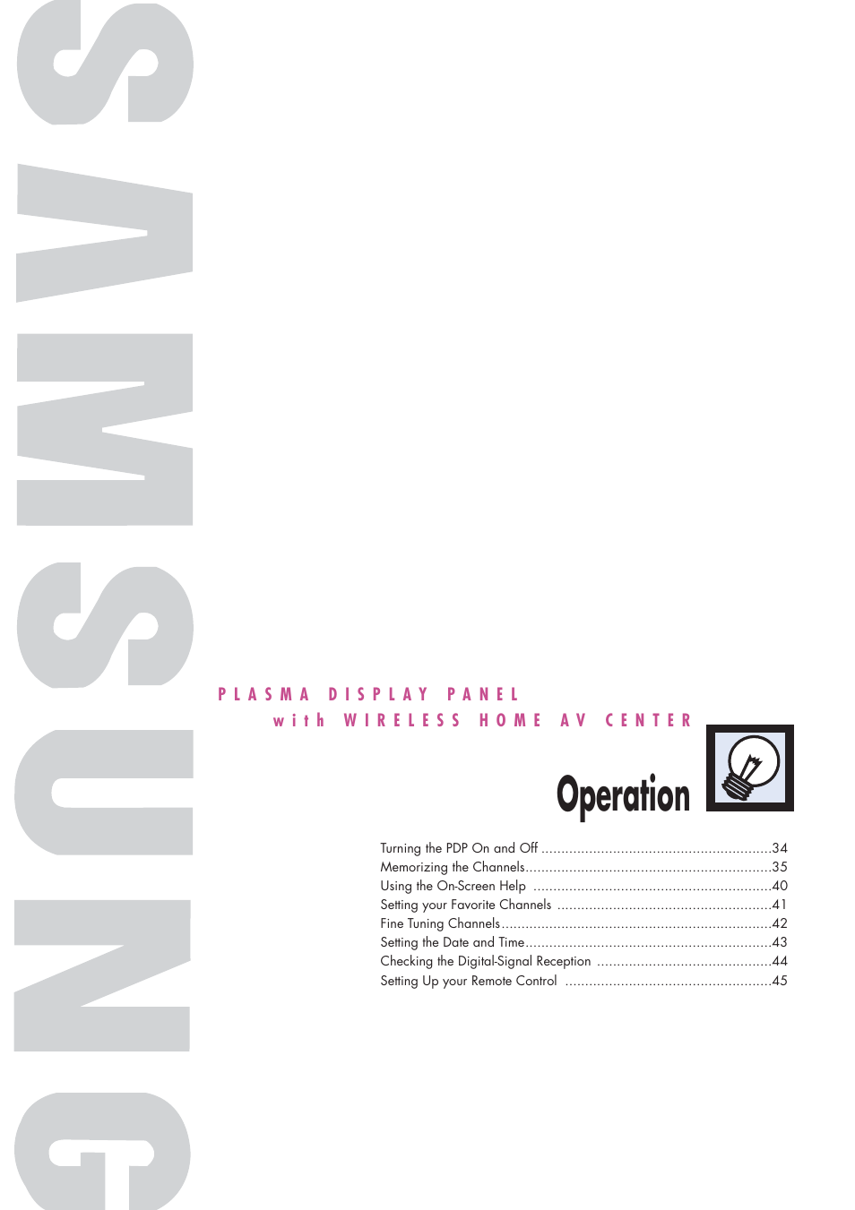Operation | Samsung HPP5091X-XAA User Manual | Page 33 / 84
