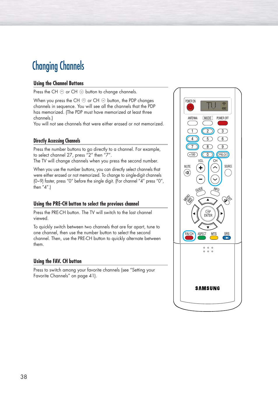 Changing channels | Samsung HPP5091X-XAA User Manual | Page 38 / 84