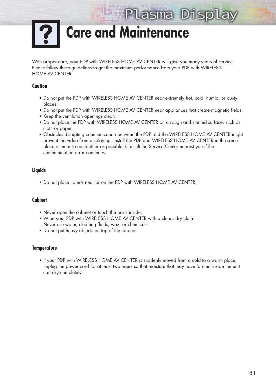 Care and maintenance | Samsung HPP5091X-XAA User Manual | Page 81 / 84