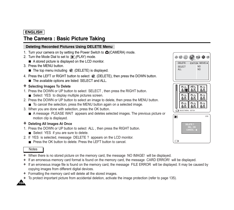 The camera : basic picture taking | Samsung SC-D6040-AFS User Manual | Page 108 / 169