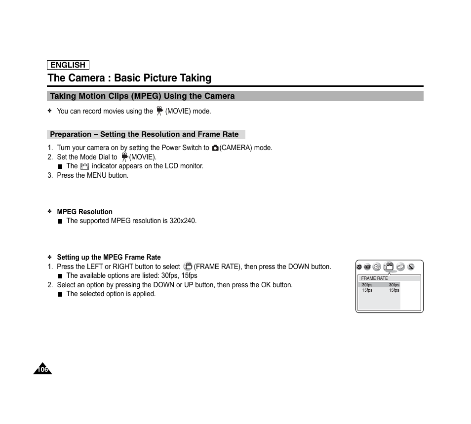 The camera : basic picture taking | Samsung SC-D6040-AFS User Manual | Page 110 / 169