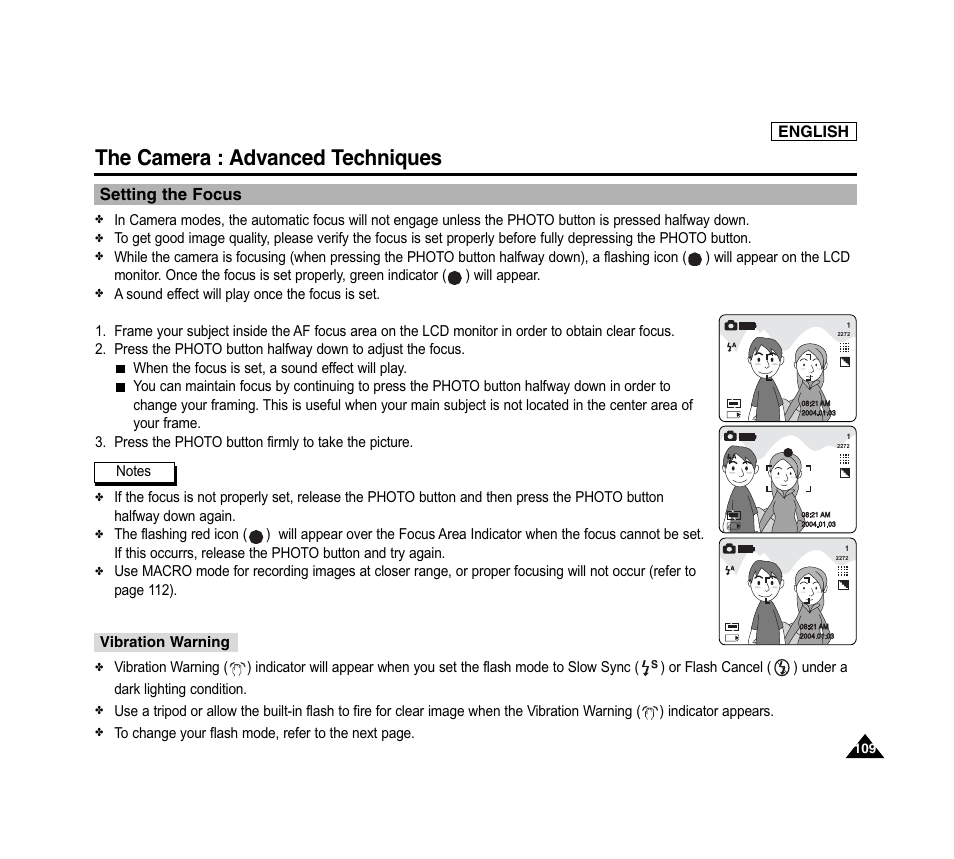 The camera : advanced techniques | Samsung SC-D6040-AFS User Manual | Page 113 / 169