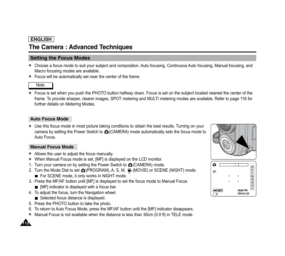 The camera : advanced techniques | Samsung SC-D6040-AFS User Manual | Page 116 / 169