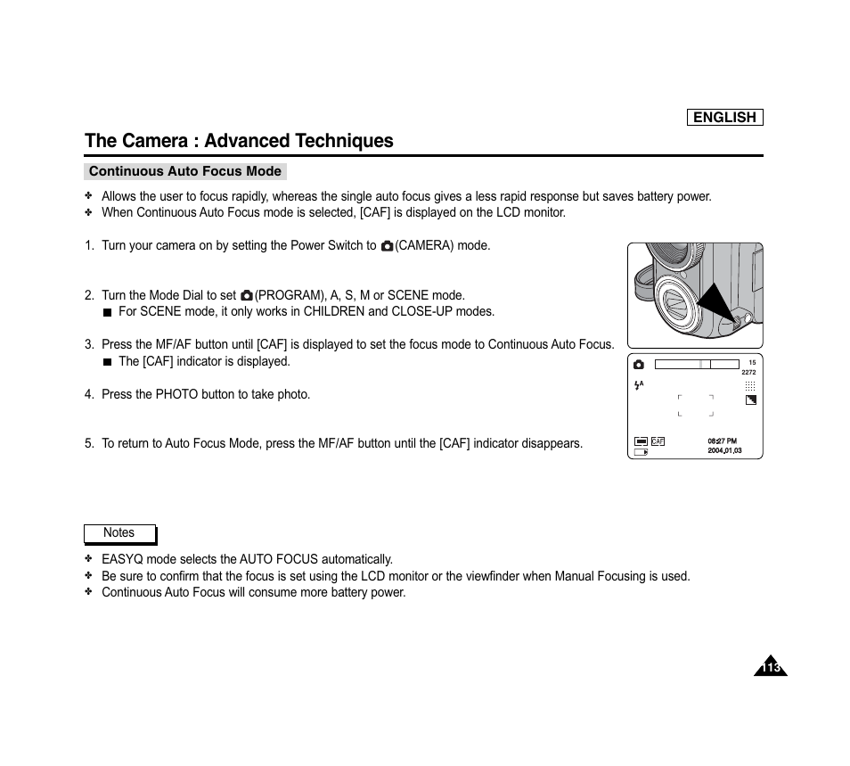 The camera : advanced techniques | Samsung SC-D6040-AFS User Manual | Page 117 / 169