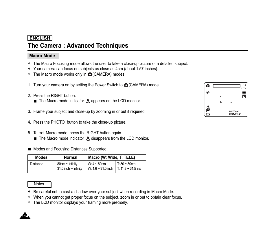 The camera : advanced techniques | Samsung SC-D6040-AFS User Manual | Page 118 / 169