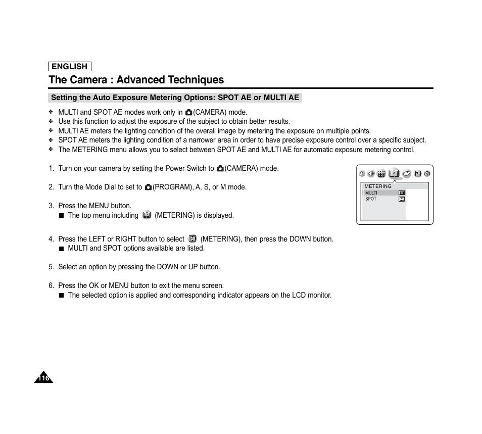 The camera : advanced techniques | Samsung SC-D6040-AFS User Manual | Page 120 / 169