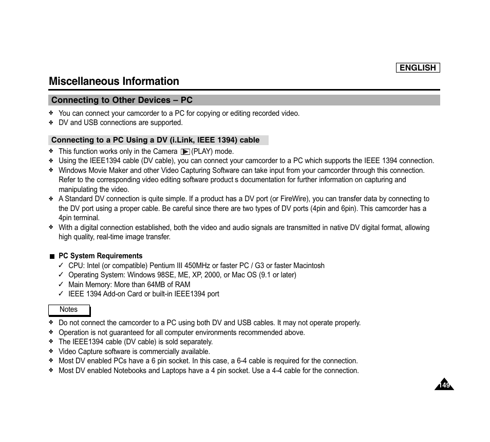 Miscellaneous information | Samsung SC-D6040-AFS User Manual | Page 153 / 169