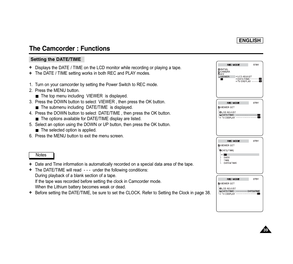 The camcorder : functions | Samsung SC-D6040-AFS User Manual | Page 43 / 169