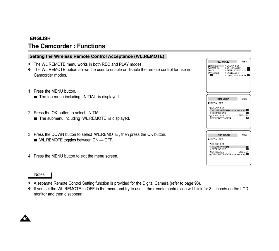 The camcorder : functions | Samsung SC-D6040-AFS User Manual | Page 44 / 169