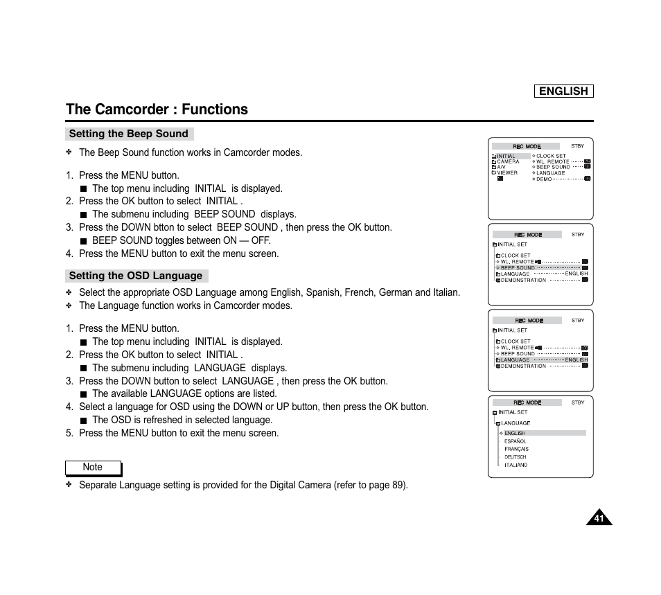 The camcorder : functions | Samsung SC-D6040-AFS User Manual | Page 45 / 169