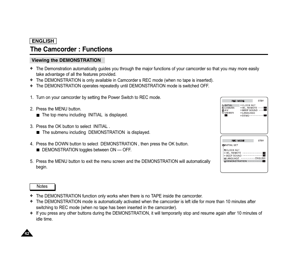 The camcorder : functions | Samsung SC-D6040-AFS User Manual | Page 46 / 169