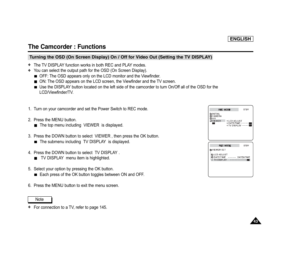 The camcorder : functions | Samsung SC-D6040-AFS User Manual | Page 47 / 169