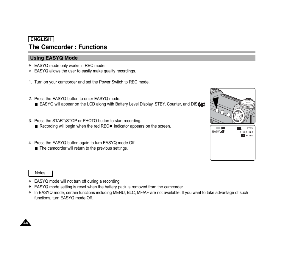 The camcorder : functions | Samsung SC-D6040-AFS User Manual | Page 48 / 169