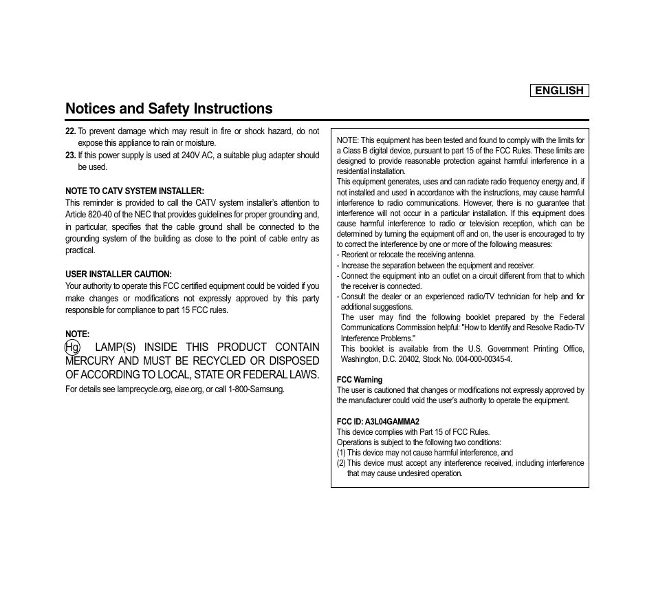 Notices and safety instructions | Samsung SC-D6040-AFS User Manual | Page 5 / 169