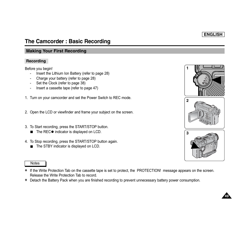 The camcorder : basic recording | Samsung SC-D6040-AFS User Manual | Page 53 / 169