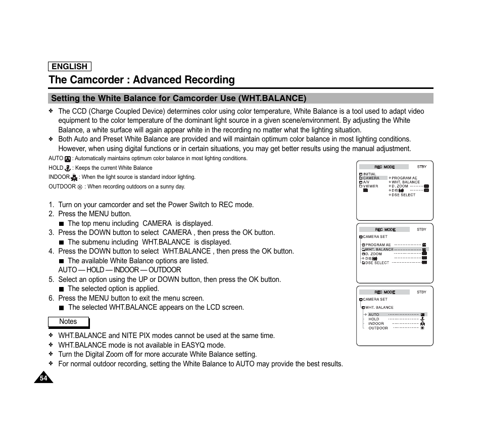 The camcorder : advanced recording | Samsung SC-D6040-AFS User Manual | Page 58 / 169