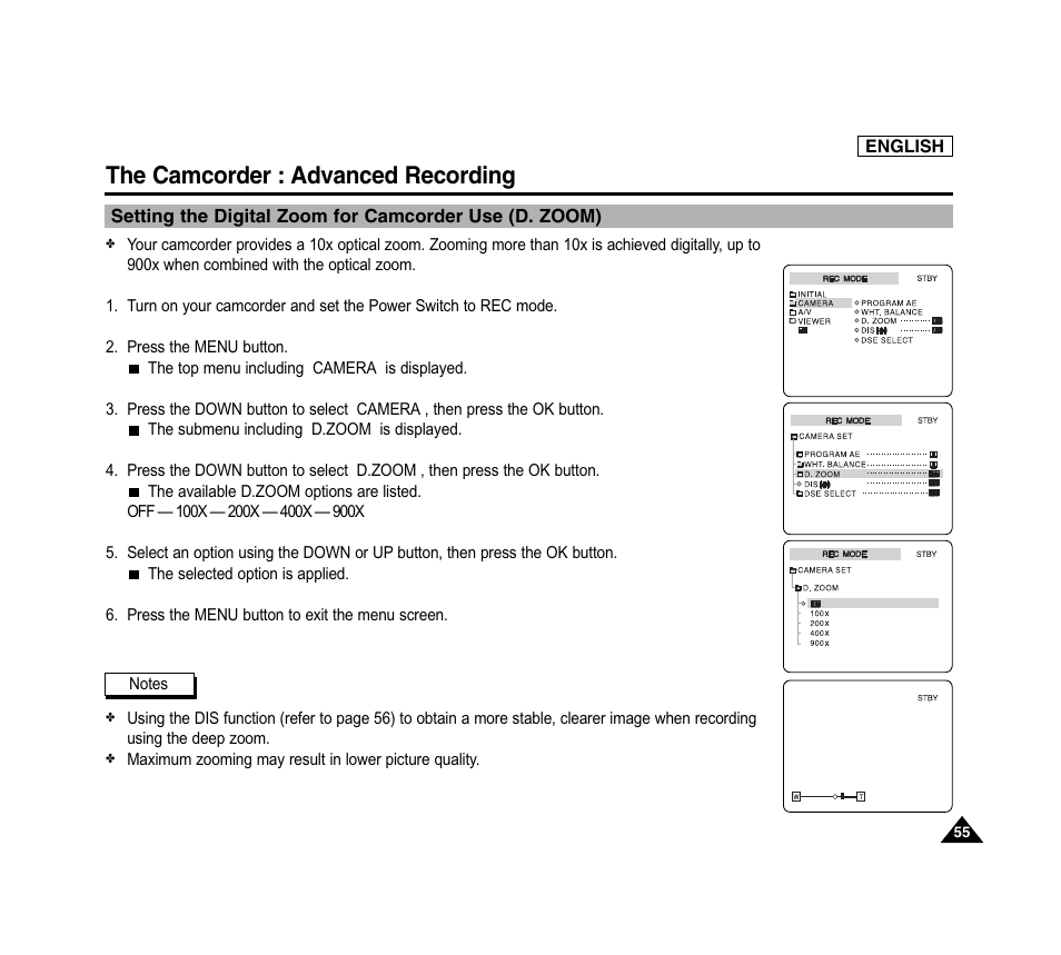 The camcorder : advanced recording | Samsung SC-D6040-AFS User Manual | Page 59 / 169