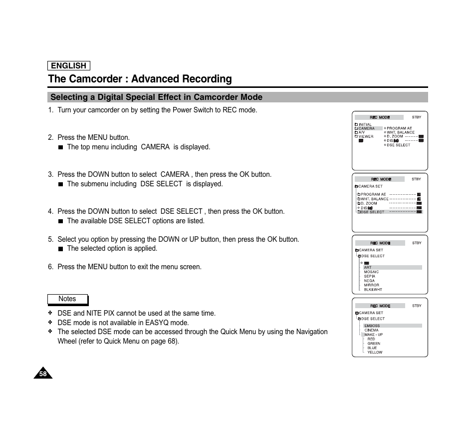 The camcorder : advanced recording | Samsung SC-D6040-AFS User Manual | Page 62 / 169