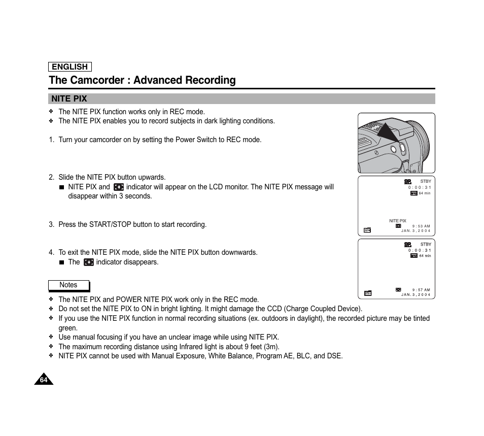 The camcorder : advanced recording | Samsung SC-D6040-AFS User Manual | Page 68 / 169