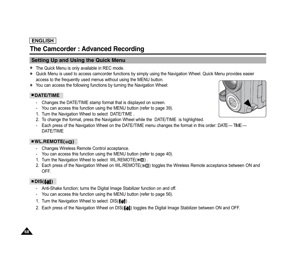 The camcorder : advanced recording | Samsung SC-D6040-AFS User Manual | Page 72 / 169