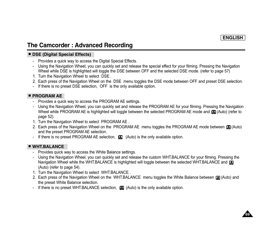 The camcorder : advanced recording | Samsung SC-D6040-AFS User Manual | Page 73 / 169