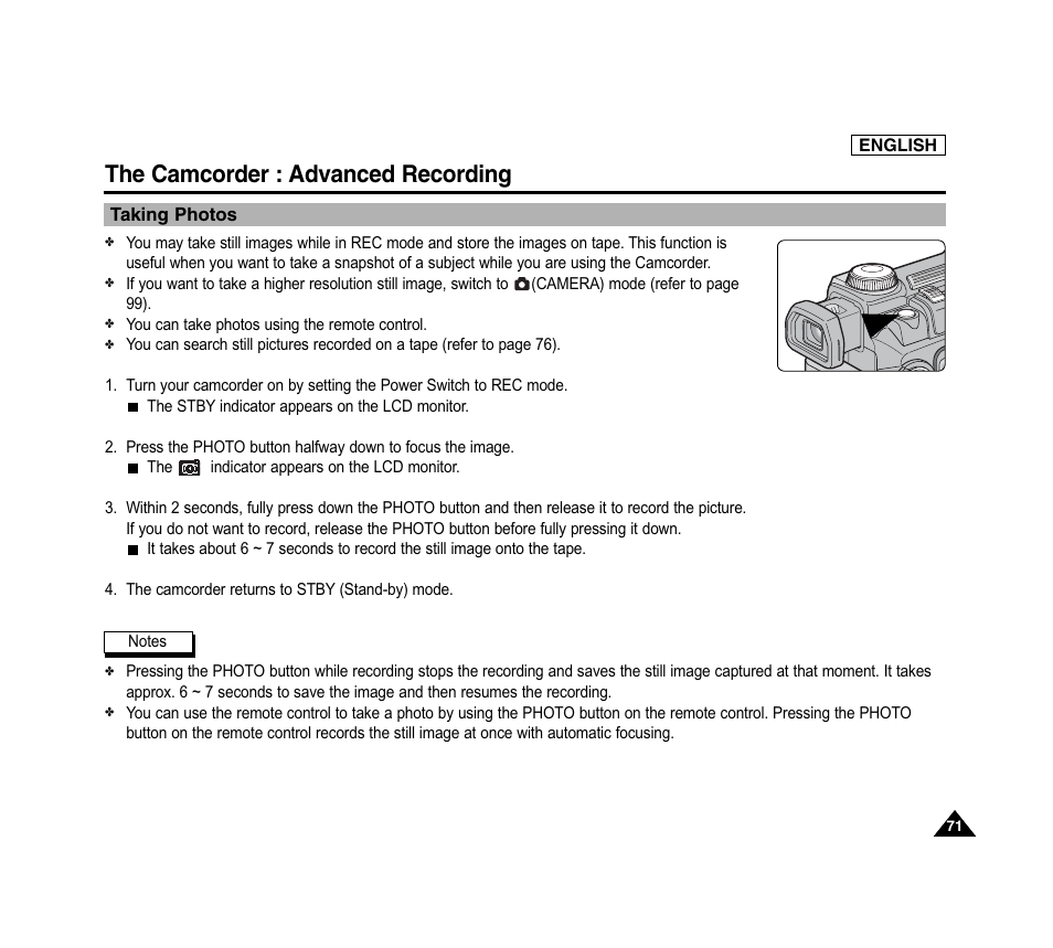 The camcorder : advanced recording | Samsung SC-D6040-AFS User Manual | Page 75 / 169