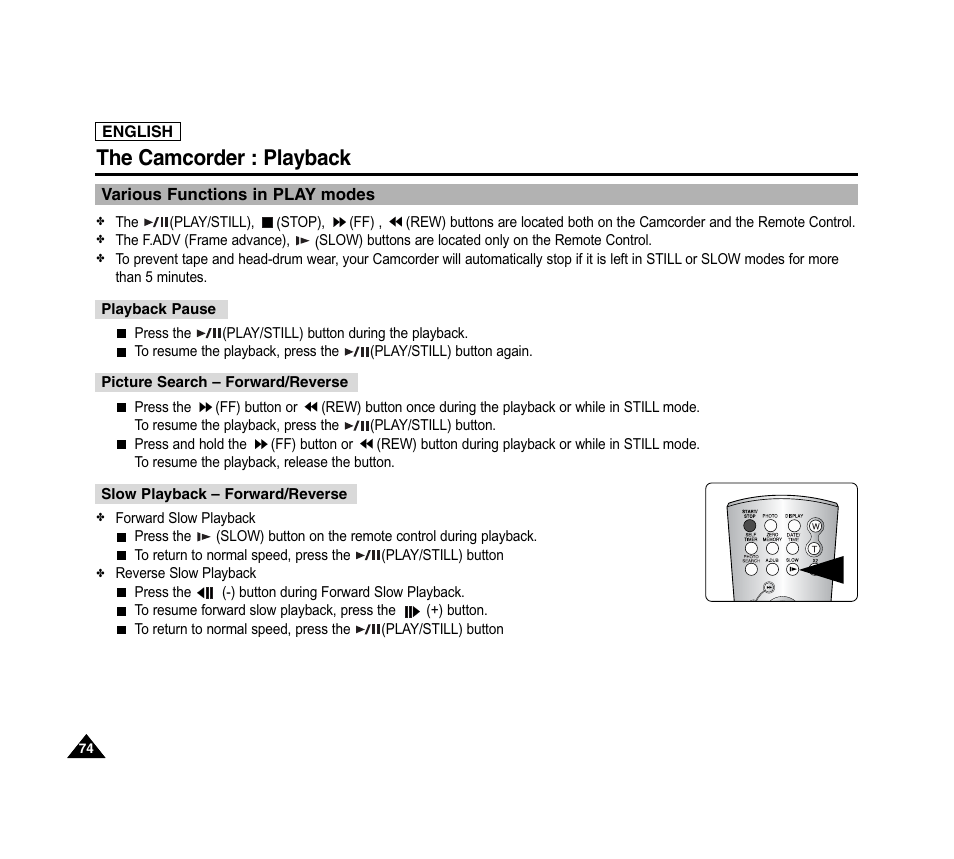 The camcorder : playback | Samsung SC-D6040-AFS User Manual | Page 78 / 169