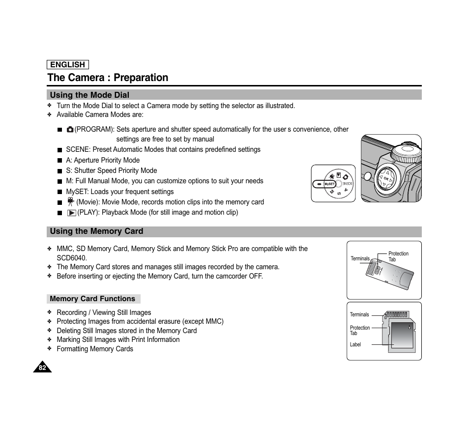 The camera : preparation | Samsung SC-D6040-AFS User Manual | Page 86 / 169