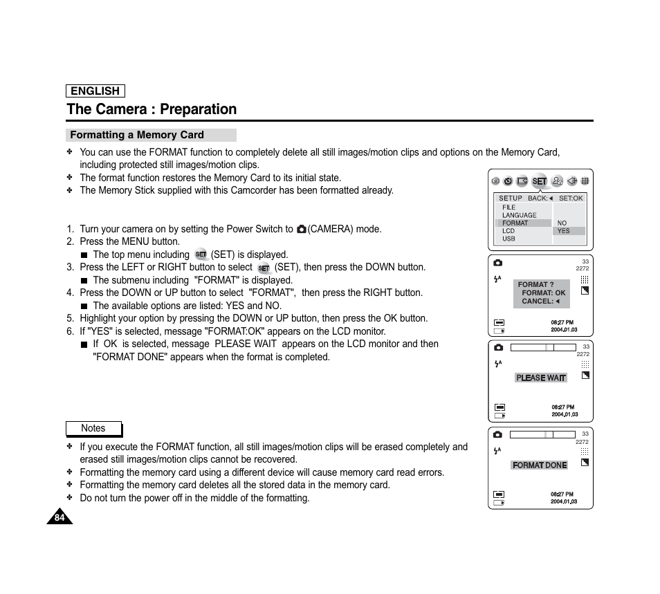 The camera : preparation | Samsung SC-D6040-AFS User Manual | Page 88 / 169