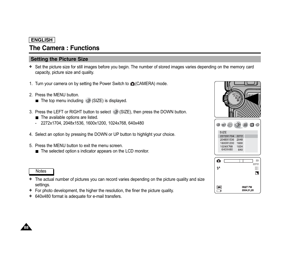 The camera : functions | Samsung SC-D6040-AFS User Manual | Page 92 / 169