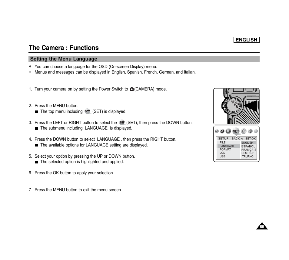 The camera : functions | Samsung SC-D6040-AFS User Manual | Page 93 / 169