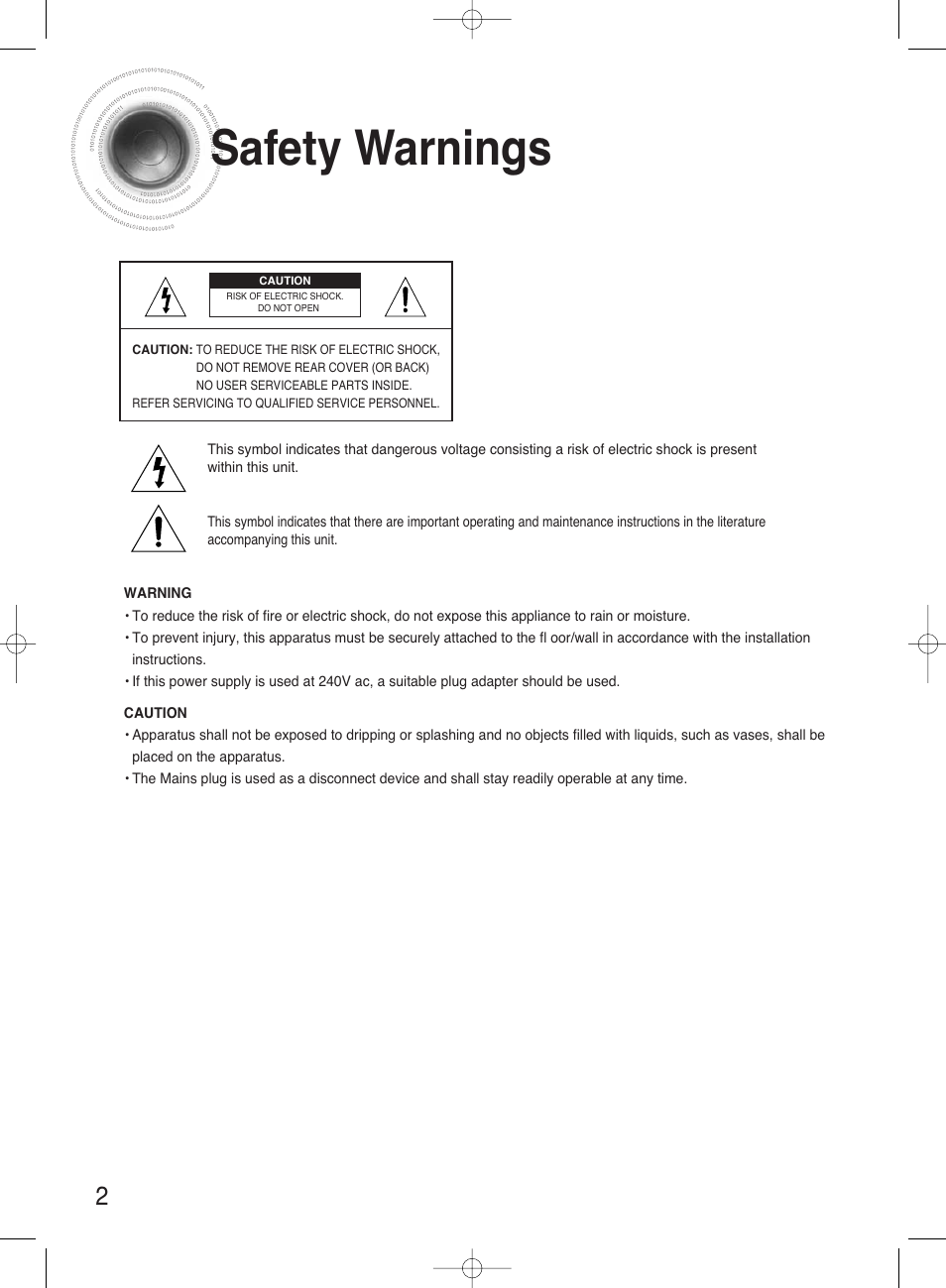 Safety warnings | Samsung HT-AS720ST-XAA User Manual | Page 2 / 52