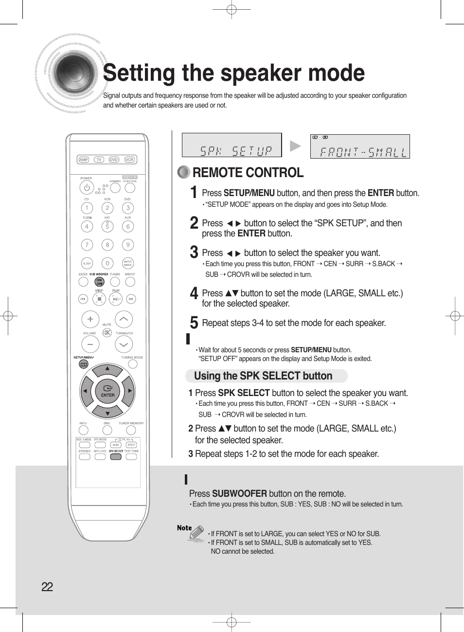 Setting the speaker mode, Remote control | Samsung HT-AS720ST-XAA User Manual | Page 22 / 52
