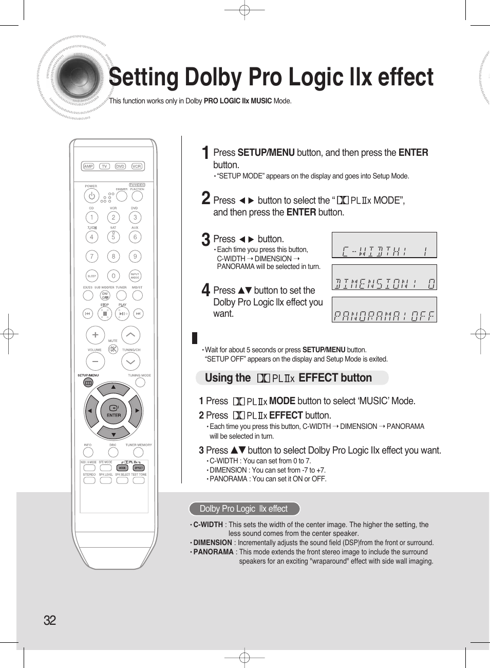 Setting neo:6 mode, Setting dolby pro logic llx effect, Using the effect button | Samsung HT-AS720ST-XAA User Manual | Page 32 / 52