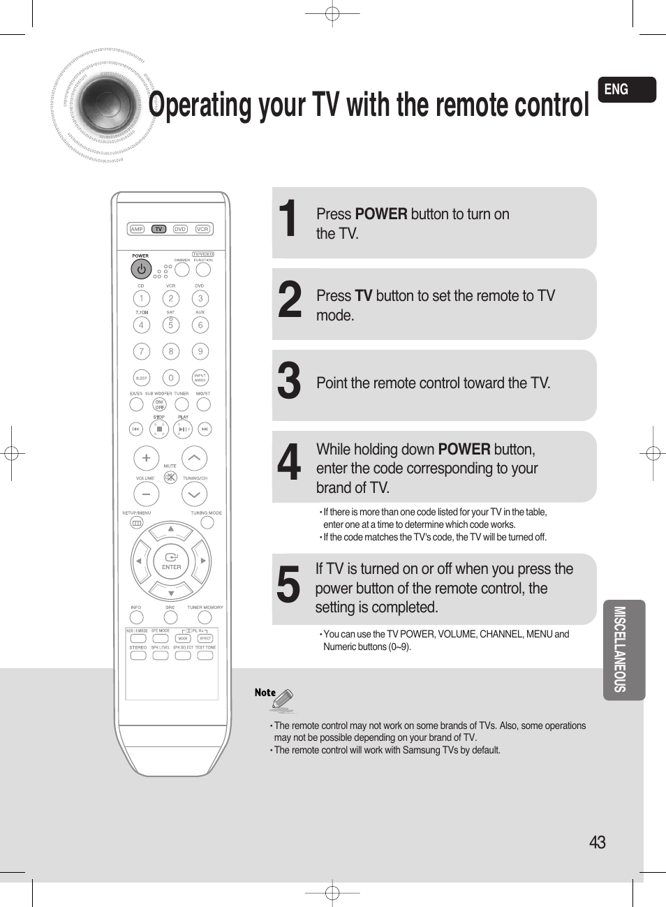 Operating your tv with the remote control | Samsung HT-AS720ST-XAA User Manual | Page 43 / 52