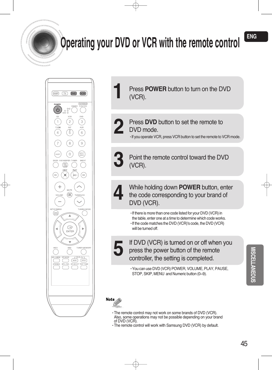 Operating your dvd or vcr with the remote control | Samsung HT-AS720ST-XAA User Manual | Page 45 / 52