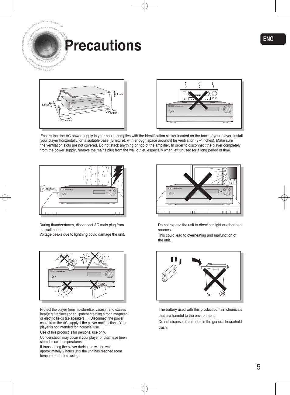 Precautions | Samsung HT-AS720ST-XAA User Manual | Page 5 / 52