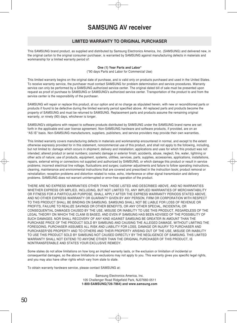 Samsung av receiver | Samsung HT-AS720ST-XAA User Manual | Page 50 / 52