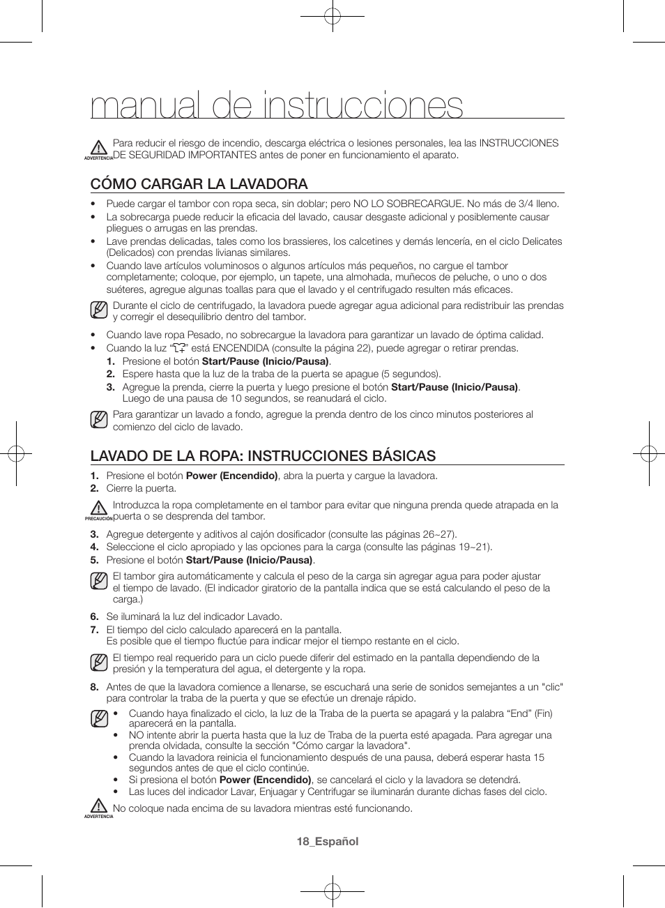 Manual de instrucciones, Cómo cargar la lavadora, Lavado de la ropa: instrucciones básicas | Samsung WF42H5000AW-A2 User Manual | Page 106 / 132