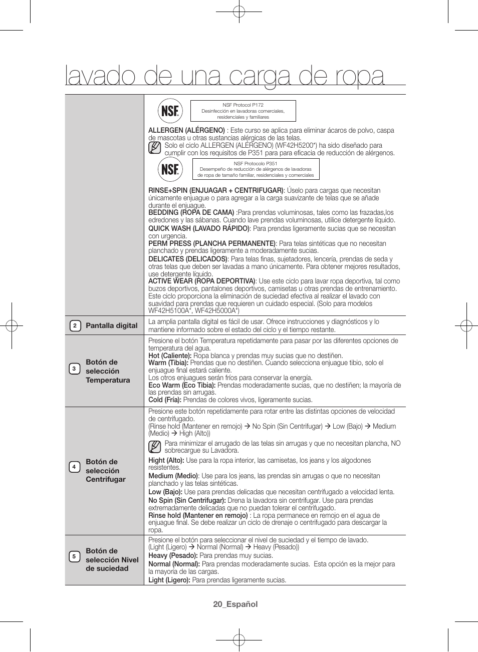 Lavado de una carga de ropa | Samsung WF42H5000AW-A2 User Manual | Page 108 / 132