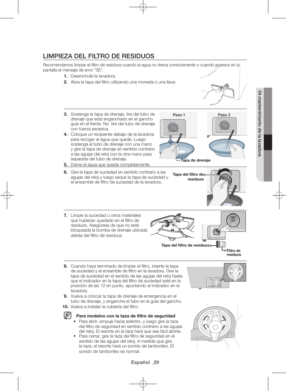 Limpieza del filtro de residuos | Samsung WF42H5000AW-A2 User Manual | Page 117 / 132