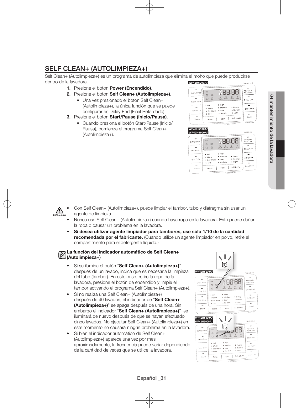 Self clean+ (autolimpieza+) | Samsung WF42H5000AW-A2 User Manual | Page 119 / 132
