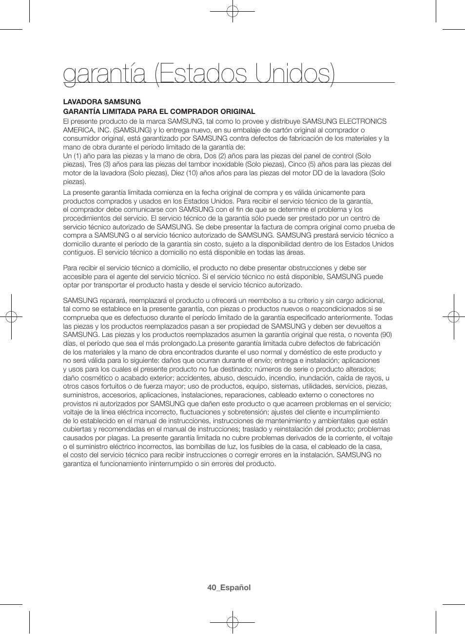 Garantía (estados unidos) | Samsung WF42H5000AW-A2 User Manual | Page 128 / 132