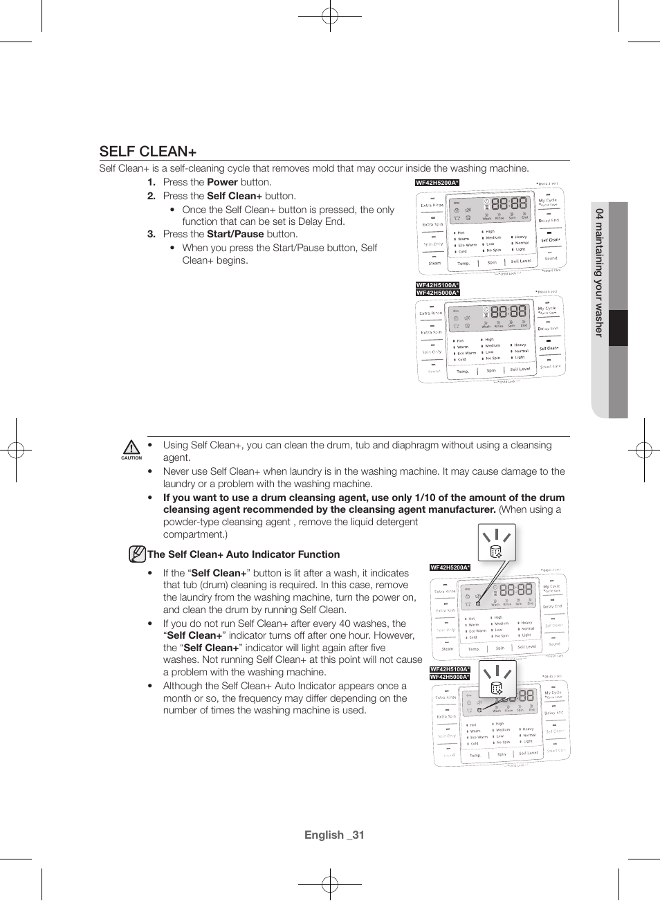 Self clean | Samsung WF42H5000AW-A2 User Manual | Page 31 / 132