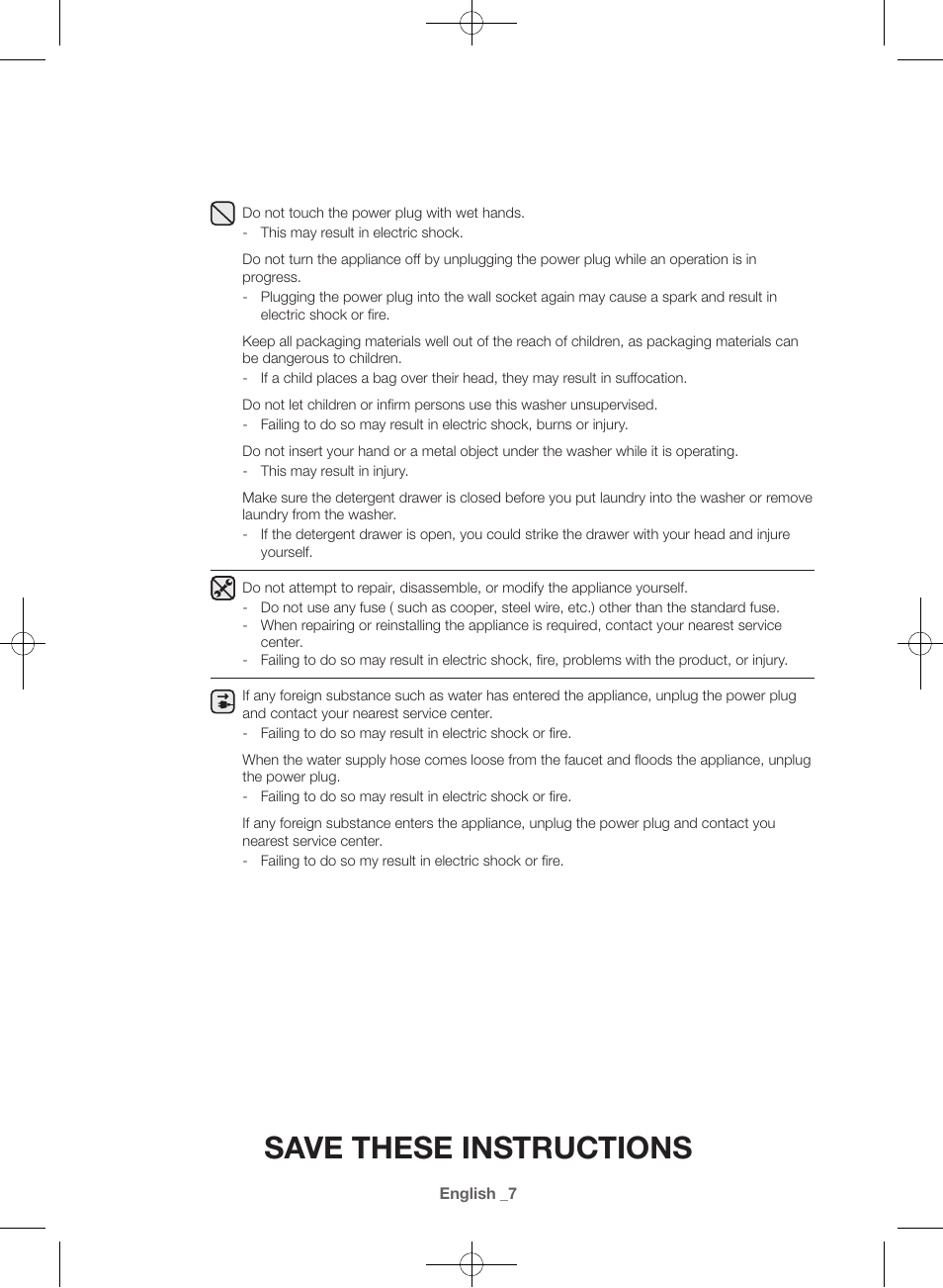 Save these instructions | Samsung WF42H5000AW-A2 User Manual | Page 7 / 132
