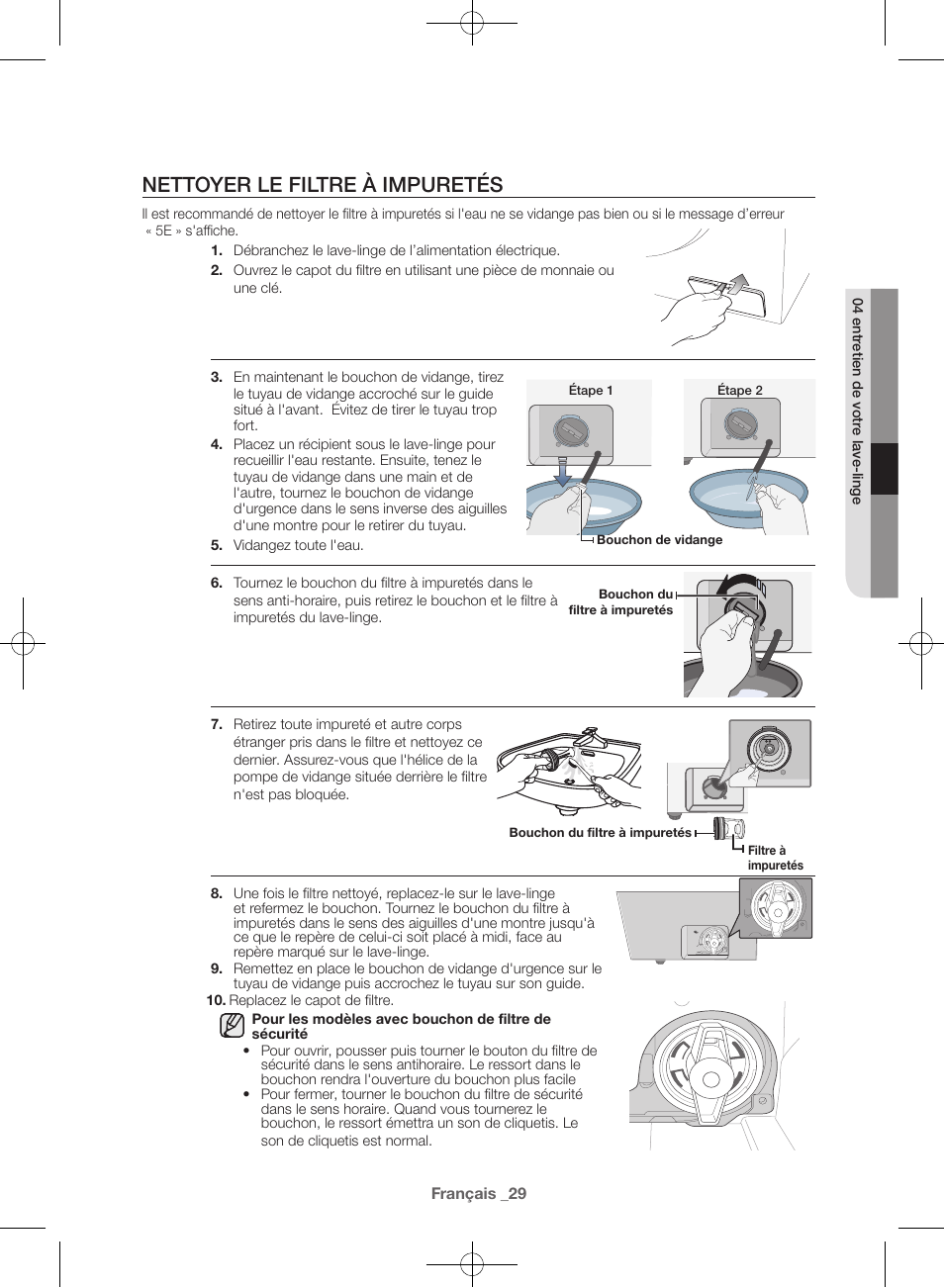 Nettoyer le filtre à impuretés | Samsung WF42H5000AW-A2 User Manual | Page 73 / 132