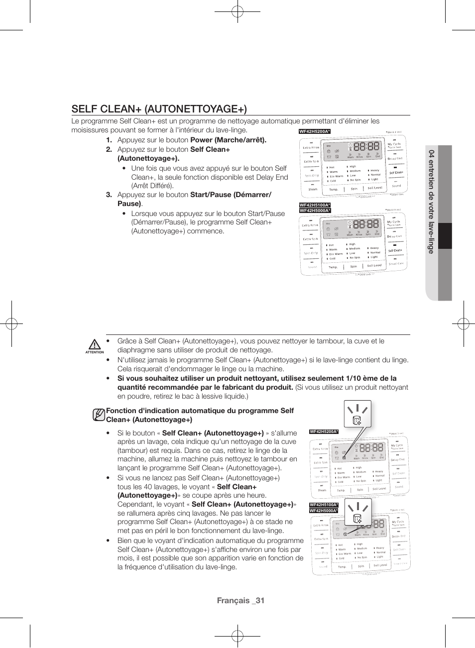 Self clean+ (autonettoyage+) | Samsung WF42H5000AW-A2 User Manual | Page 75 / 132